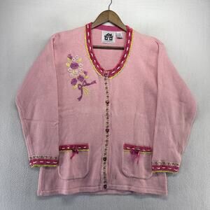 Vintage Storybook Knits Sweater Womens Large Pink Charming Butterflies knit 90s